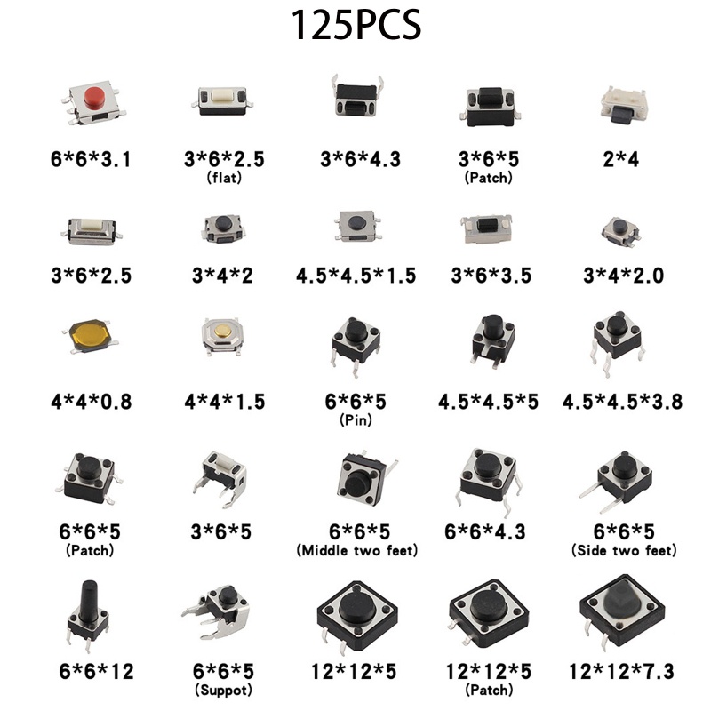 Set 125 Công Tắc Nút Nhấn ACE 25 Giá Trị SMD DIP 4Pin / 3Pin / 2Pin Chuyên Dụng