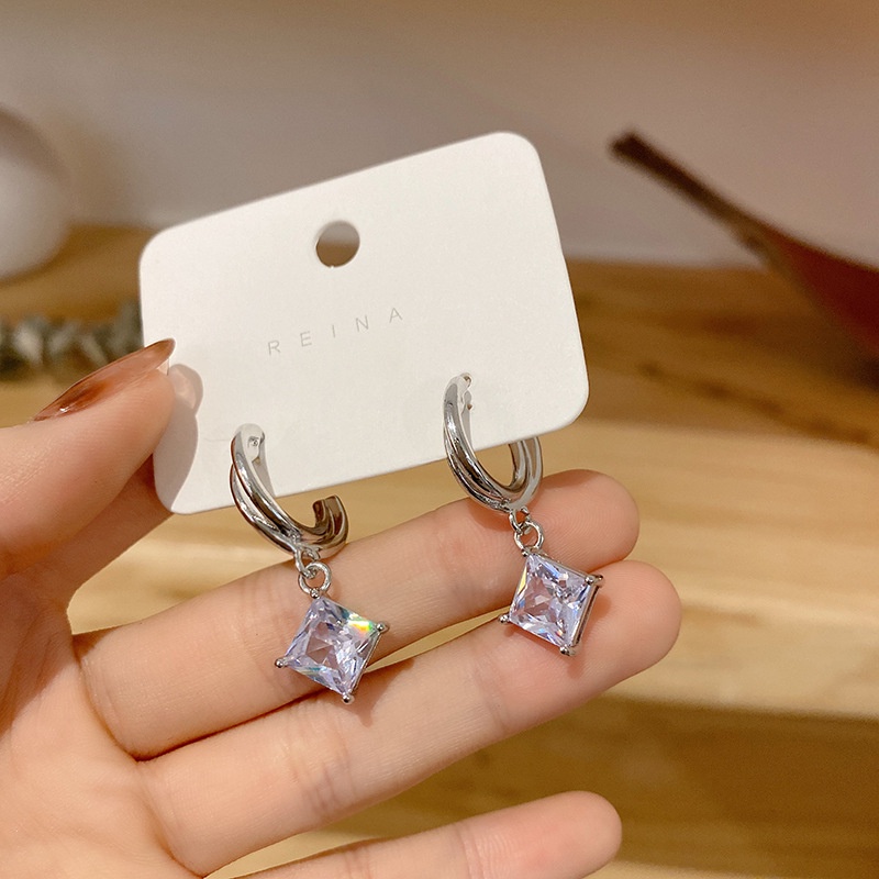 Bông Tai Hình Vuông Đính Đá Zircon Thời Trang Sang Trọng Phong Cách Hàn Quốc 2022