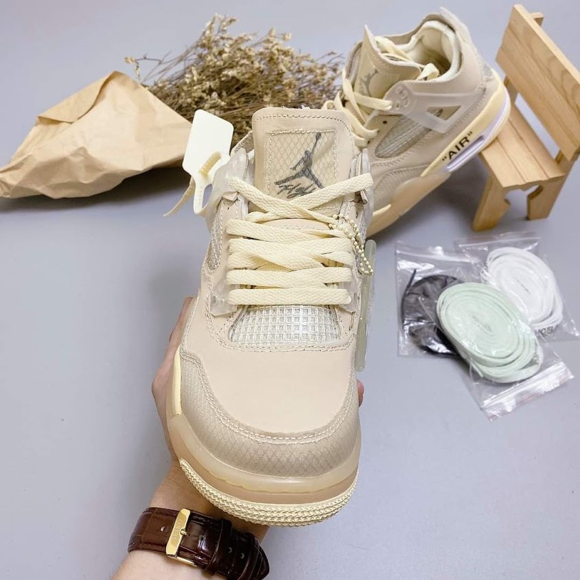 Giày Jordan 4 sail vàng kem cao cổ, Giày thể thao jd4 hot nhất 2021 Full Size nam nữ Tặng Full Box Bill kèm 3 dây