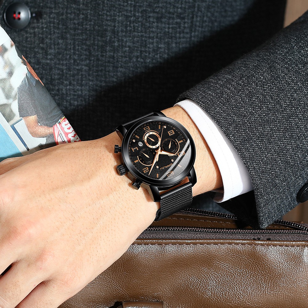 CRRJU Men's Watch Multifunctional Fashion Luxury Stainless Steel Waterproof Quartz Luminous 2289G