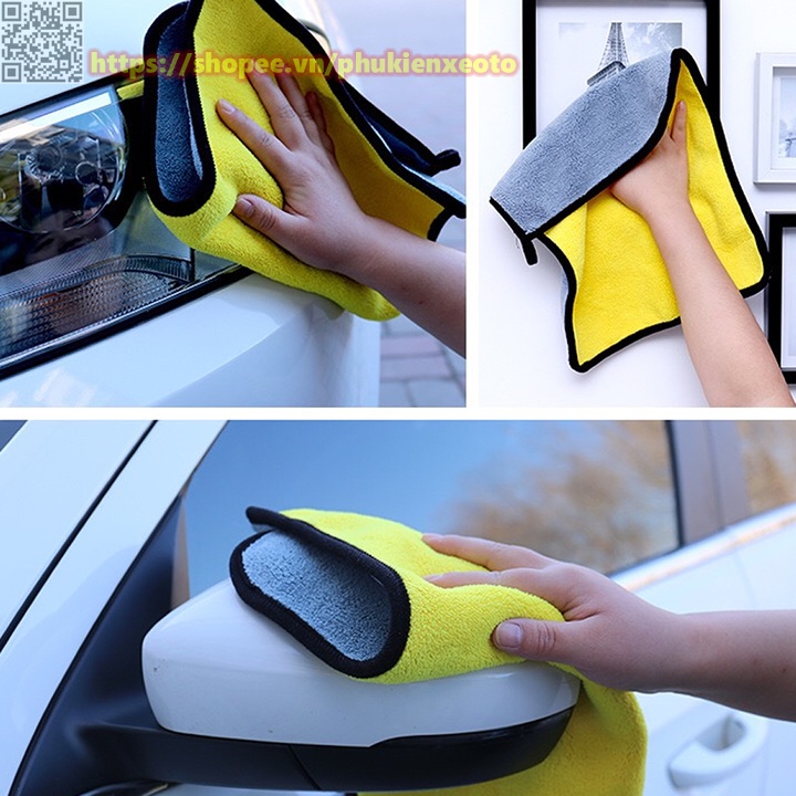 Khăn Lau Xe Ô Tô 2 Lớp Chuyên Dụng Sợi MicroFiber Siêu Sạch Siêu Thấm Hút