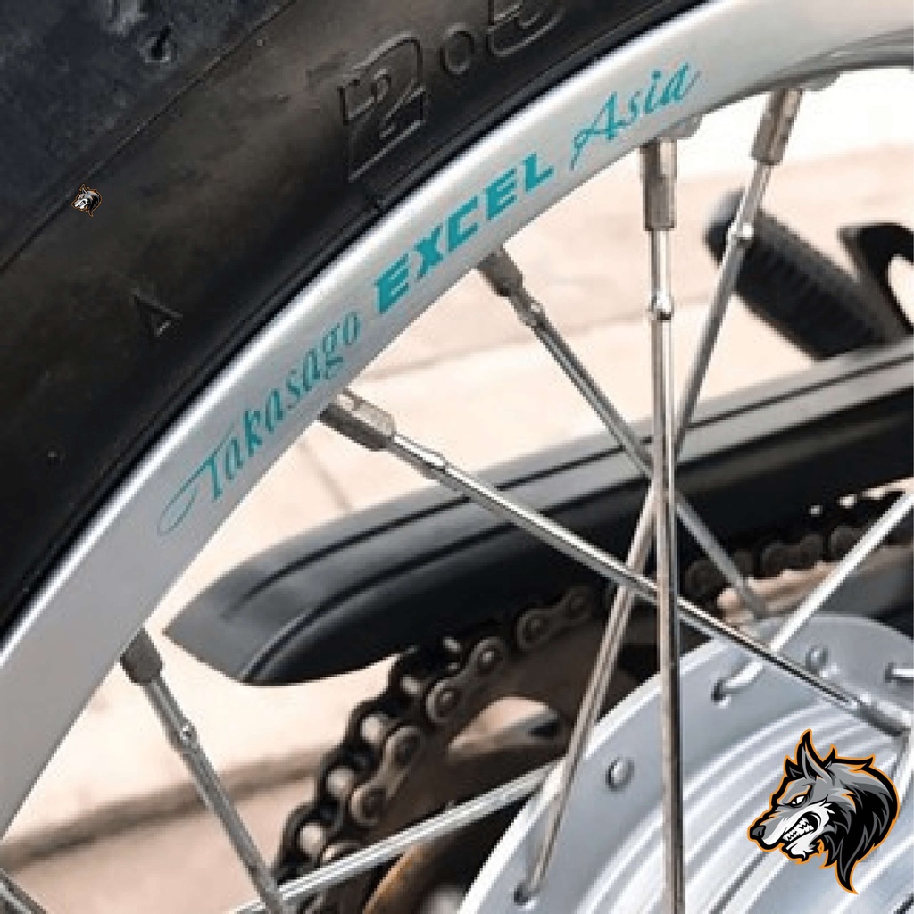 Tem excel asia dán vành niềng màu xanh bộ 4 tem có tem waring, chuẩn màu sắc kích thước