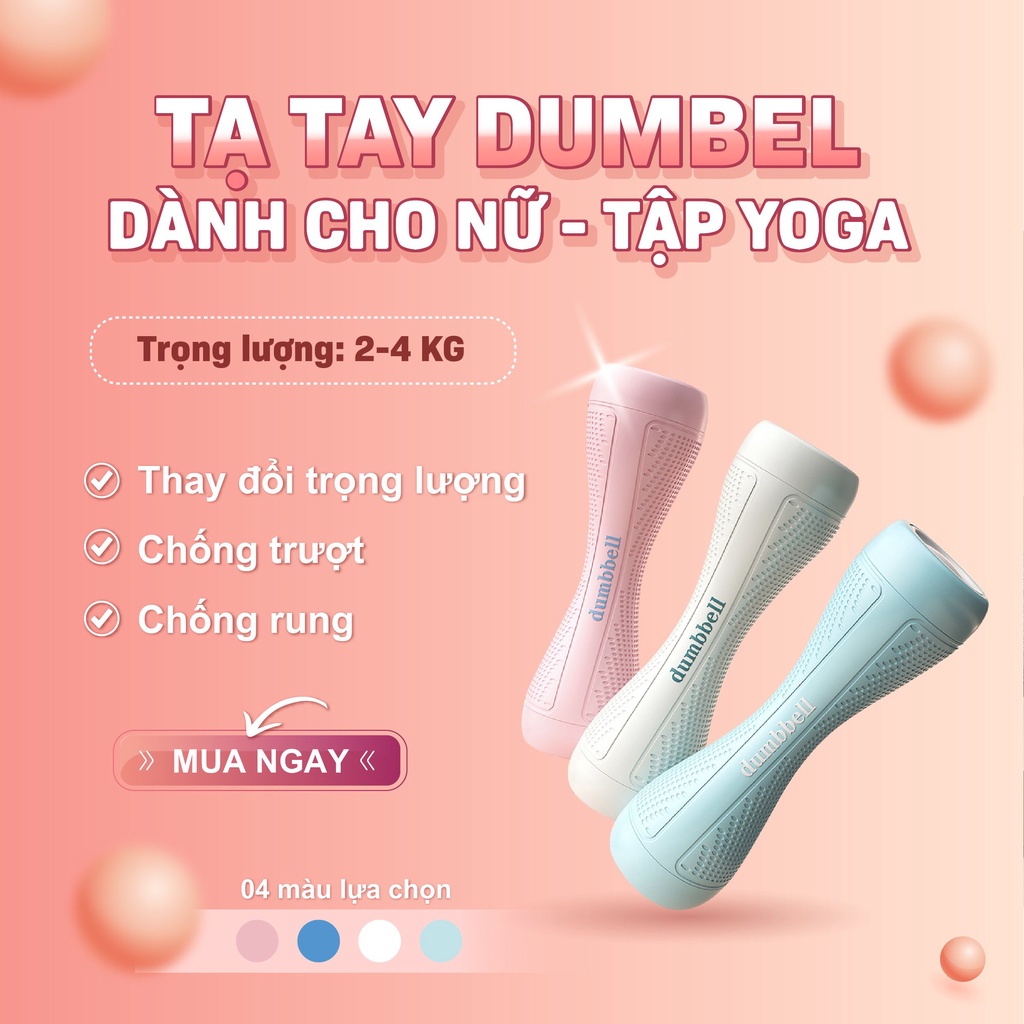 Tạ Cầm Tay Nữ Điều Chỉnh Trọng Lượng Dumbells - 1 bộ 2 cái - Tặng 1 dây nhảy đàn hồi - Khỏe đẹp tại nà