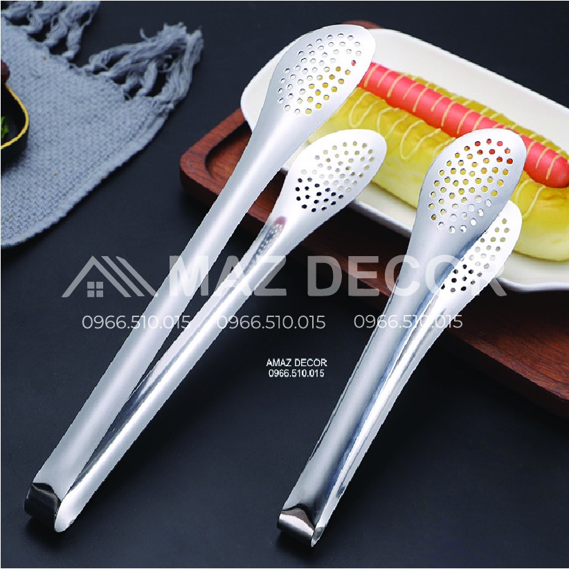 SALE GIÁ SỈ Dụng cụ kẹp inox 304 gắp thức ăn, gắp đá, gắp lỗ ĐẦU TRÒN đồ hấp nóng nướng thực phẩm cao cấp đẹp dày dặn