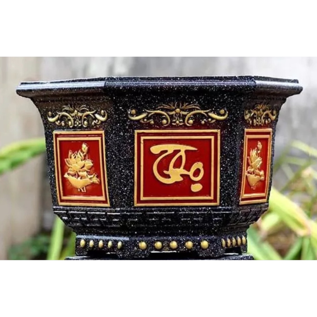 Khuôn đúc chậu lục giác 45 cao 35cm nhựa abs mẫu Phúc Lộc Thọ kèm 3 mặt hoa sen