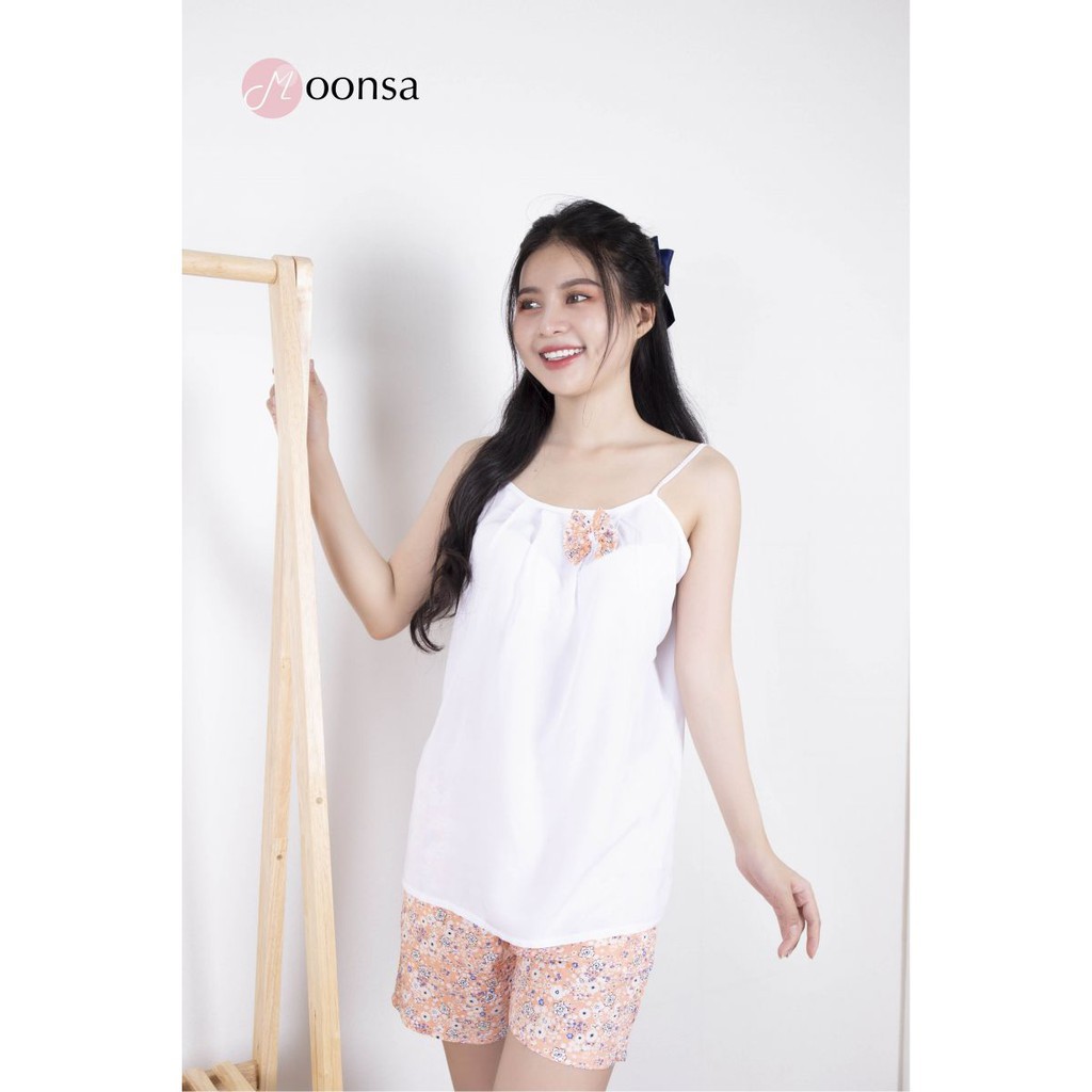 [Mã WARN30 hoàn 15% xu đơn 150k] Bộ đồ ngủ nữ quần áo ngắn Mộc Lan Cam [Moonsa] quần ngắn dáng rộng phong cách Sexy