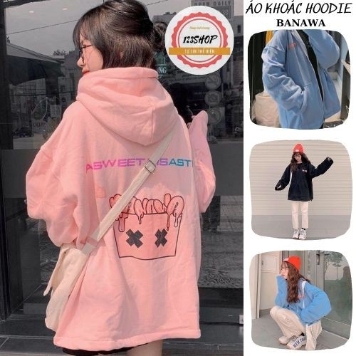 Áo khoác hoodie Chống Rét 123SHOP Cho Nữ Cho Cặp Đôi in hình BANAWA Chất Nỉ Unisex  Form rộng Có 4 Màu Ulzzang