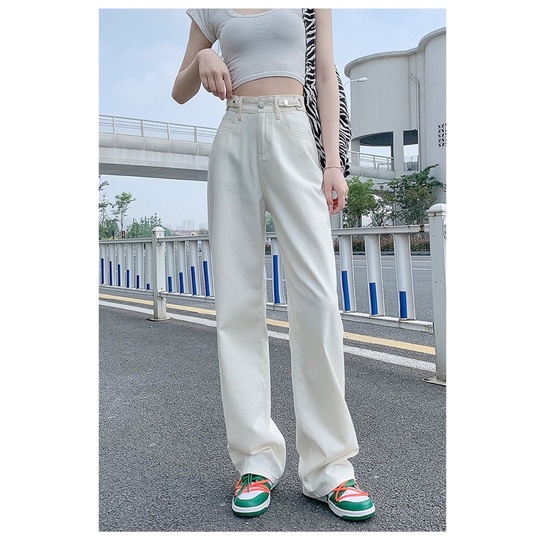 Quần bò ống rộng 2 cạp cúc hot trend