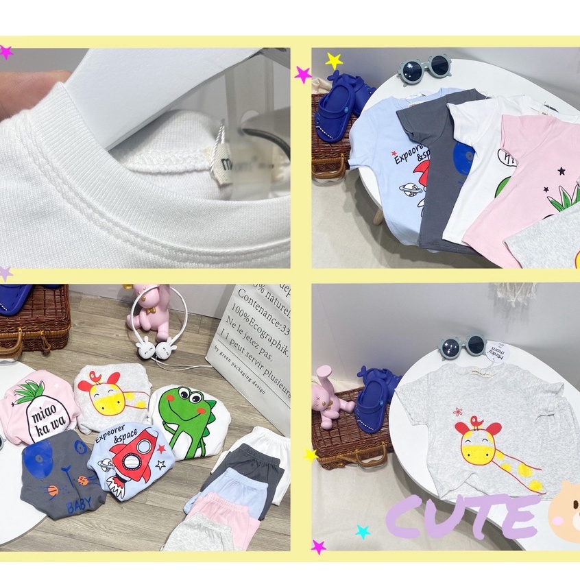 Bộ Cộc Tay Minky Mom Vải Cotton Phối Màu và In Hoạ Tiết Cho Bé Trai, Bé gái 0-4 Tuổi - Mã: TN-IN.M