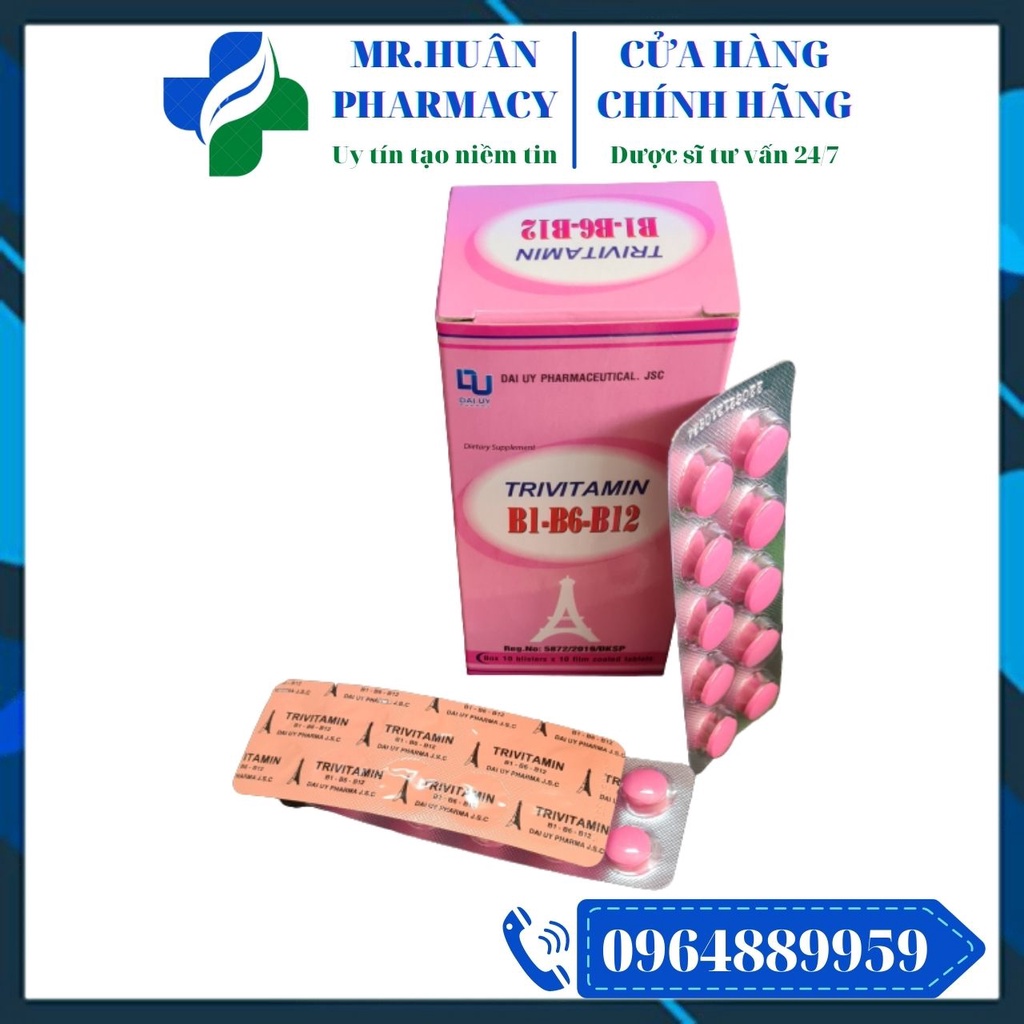 Trivitamin (Hộp 100 viên) - Bố sung vitamin B1, B6, B12 cho cơ thể, hỗ trợ cải thiện thiếu hụt vitamin nhóm B