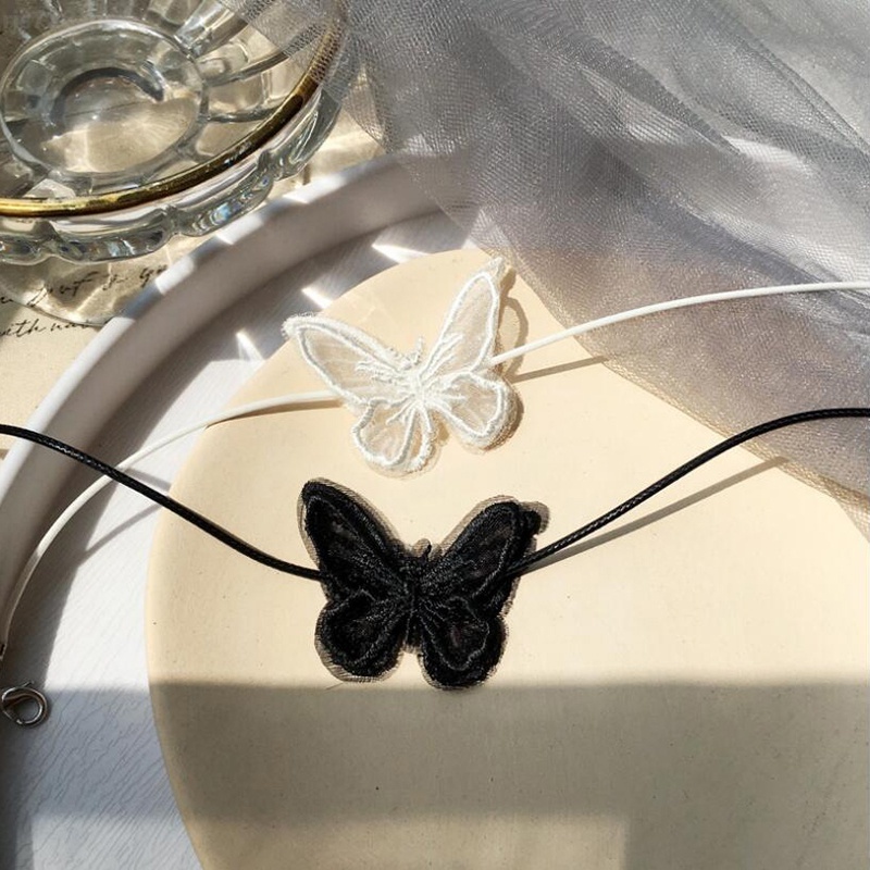 Vòng cổ choker mặt ren hình bướm màu trắng/ đen tùy chọn