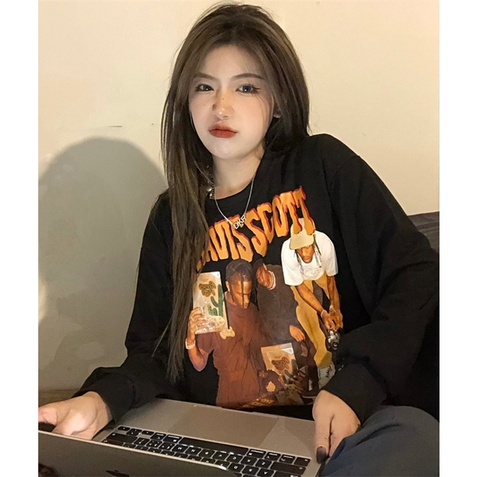 Áo sweater SELVZE cổ tròn dáng rộng in họa tiết kiểu cổ điển Mỹ xinh xắn cho nữ