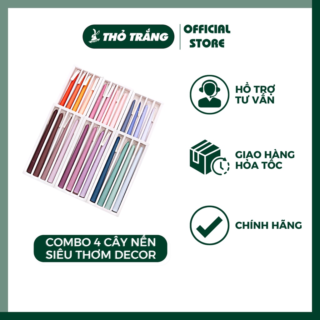Set 4 cây nến siêu thơm nhiều màu xinh xắn trang trí bàn tiệc