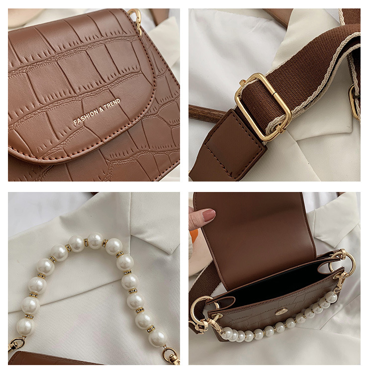 Túi xách messenger Seagloca bằng PU đính đá ngọc trai