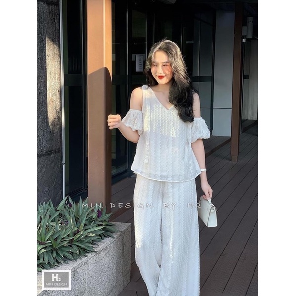 Set bộ ren nơ vai mix quần suông