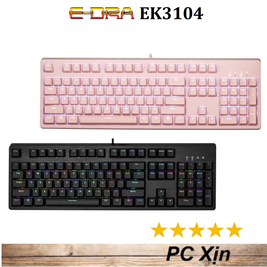 ✒▪∋Bàn phím cơ E-DRA EK3104 RGB / Rainbow LED Black/ Pink White
