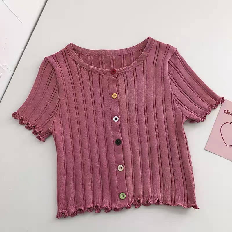 áo len tăm croptop hàng khuy (cúc) sắc màu