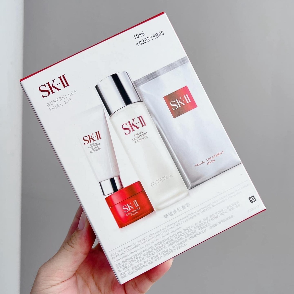 SET SKII Pitera 4 MÓN Bestseller Trial Kit - Sữa Rửa Mặt 20GR, Nước Thần 75ML, Kem Dưỡng 15GR, Mặt Nạ SK-II Nhật Bản