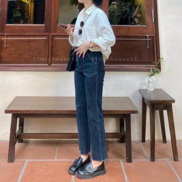 Quần jean nữ ống đứng túi nhọn chất bò co dãn tốt 2 màu