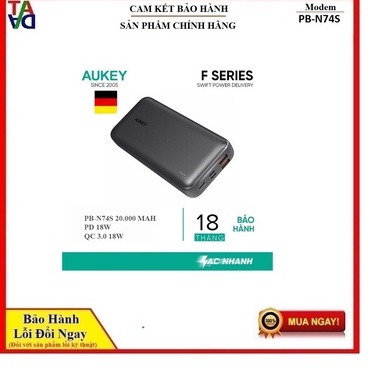 PIN SẠC DỰ PHÒNG AUKEY PB-N74S BASIX PLUS 22.5W PD QC 3.0 20000MAH - Hàng chính hãng