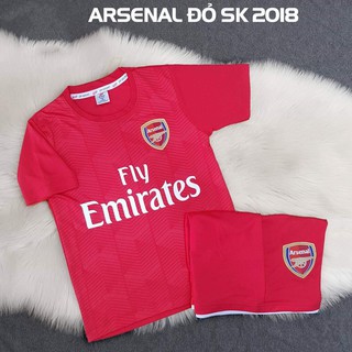 Quần áo đá bóng trẻ em Asenal đỏ sân khách 2018-2019