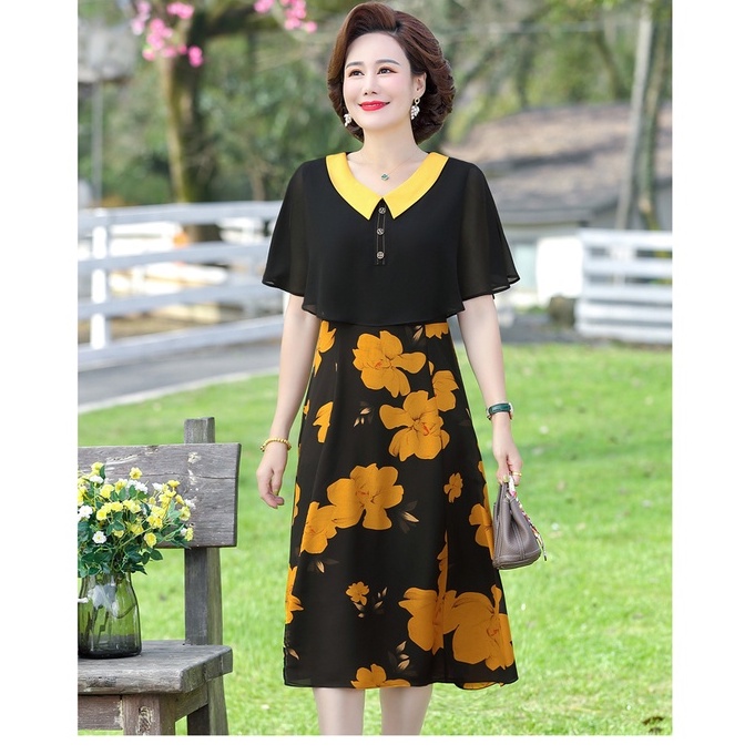 Vây dành cho nữ chung tuổi đầm dự tiệc Đầm Chiffon Dáng Dài Phong Cách Phương Tây Thời Trang Mùa Hè Hàng Mới 2022 Dành Cho Nữ Trung Niên 40 Tuổi