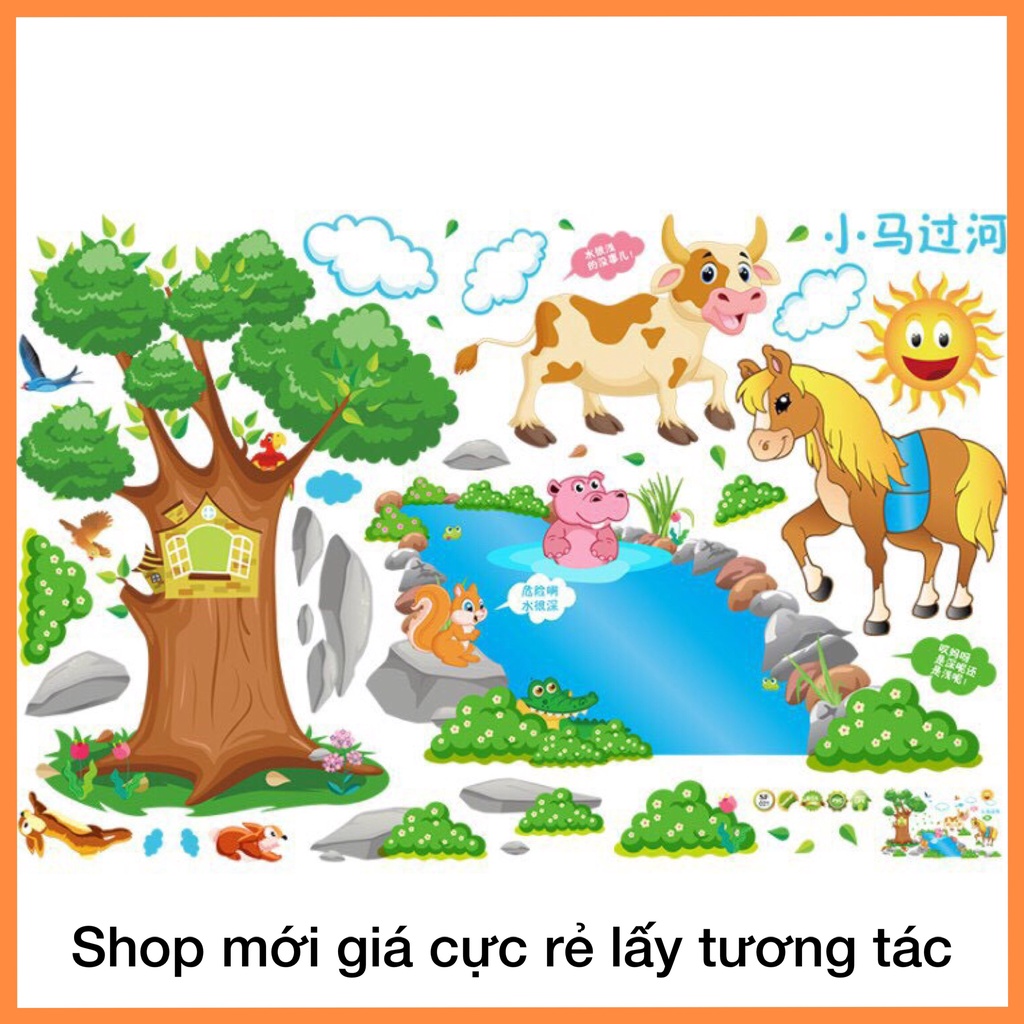 Decal tranh dán tường thú và dòng sông - Tranh dán tường cho bé siêu đẹp