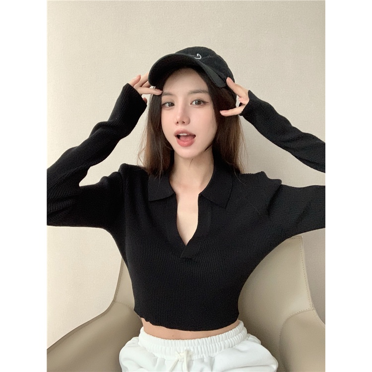 Kumikumi HUANG YOYO Áo sweater Dệt Kim Tay Dài Dáng Ngắn Phong Cách Hàn Quốc Thời Trang Mùa Hè 2022 Dành Cho Bạn Nữ