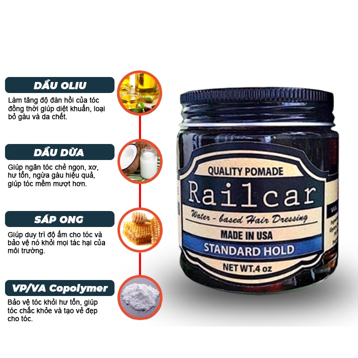 Sáp Vuốt Tóc Nam Pomade Railcar 100ml chuẩn loại 1 chai thủy tinh