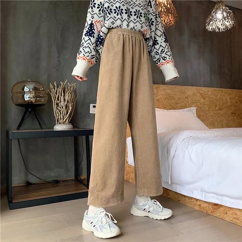 Quần dài lưng cao ống rộng phong cách retro hàng mới dành cho nữ