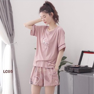 [ĐỦ SIZE] BỘ ĐỒ NỮ MẶC NHÀ QUẦN CỘC HỌA TIẾT CHIM HỒNG HẠC LC05