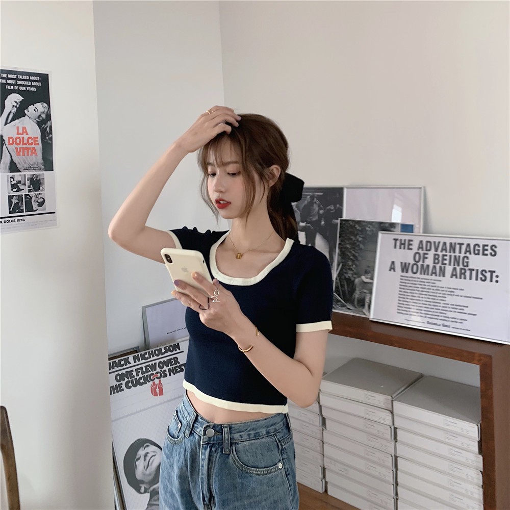 Áo len tăm nữ cổ tròn ulzzang Hàn Quốc 💖 Áo nữ len tăm cổ tròn có viền ôm body cao cấp C38 - Maoshop