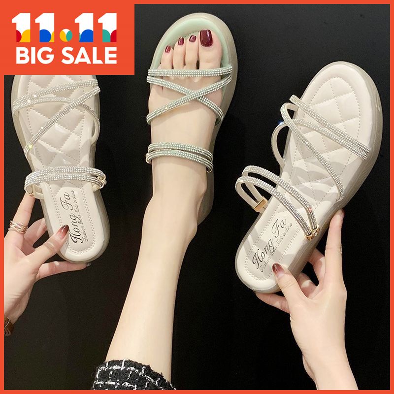 Xăng đan Đế Vừa Đính Đá Thời Trang Mùa Hè Dành Cho Nữ 2021