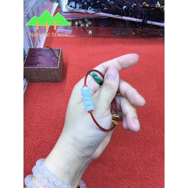 Vòng đeo tay dây cáp Bông Sen mix Đồng Điếu bạch Ngọc