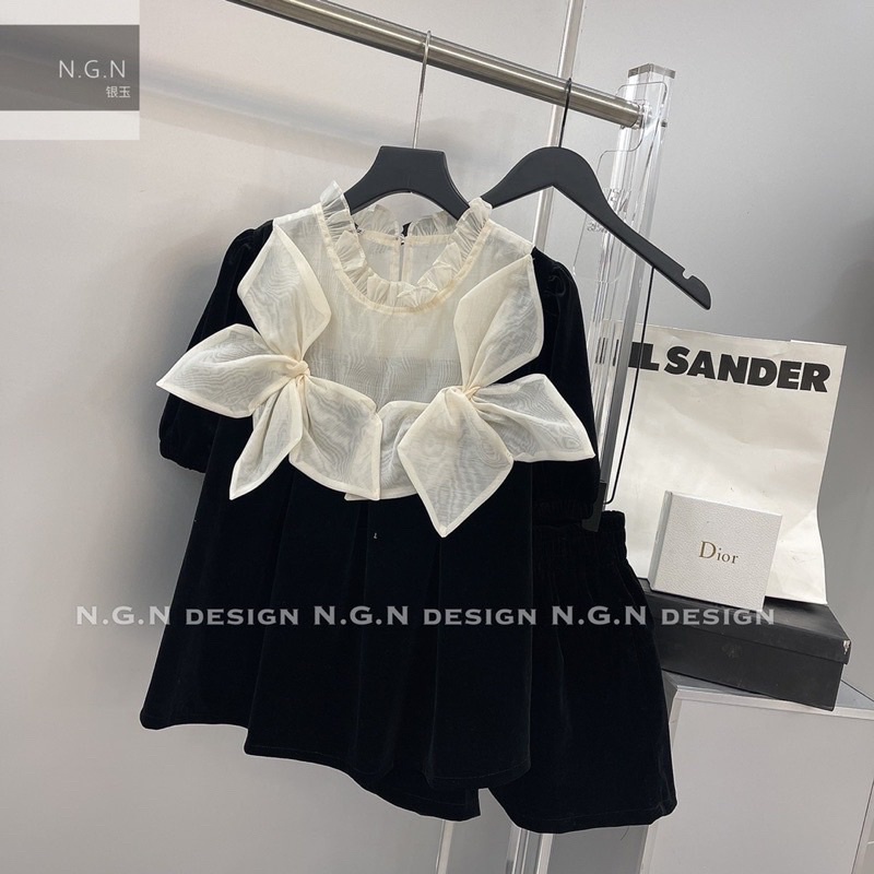 Sét áo nhung phối tơ + quần sooc nhung