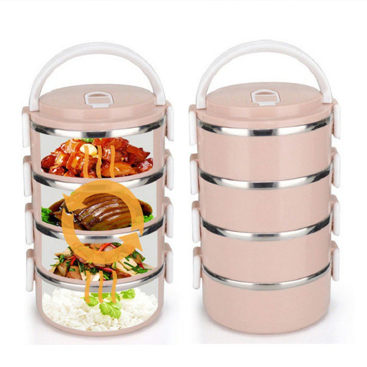 Combo hộp đựng cơm văn phòng giữ nhiệt và túi giữ nhiệt - hộp cơm 4 tầng lúa mạch tặng túi giữ nhiệt màu ngẫu nhiên