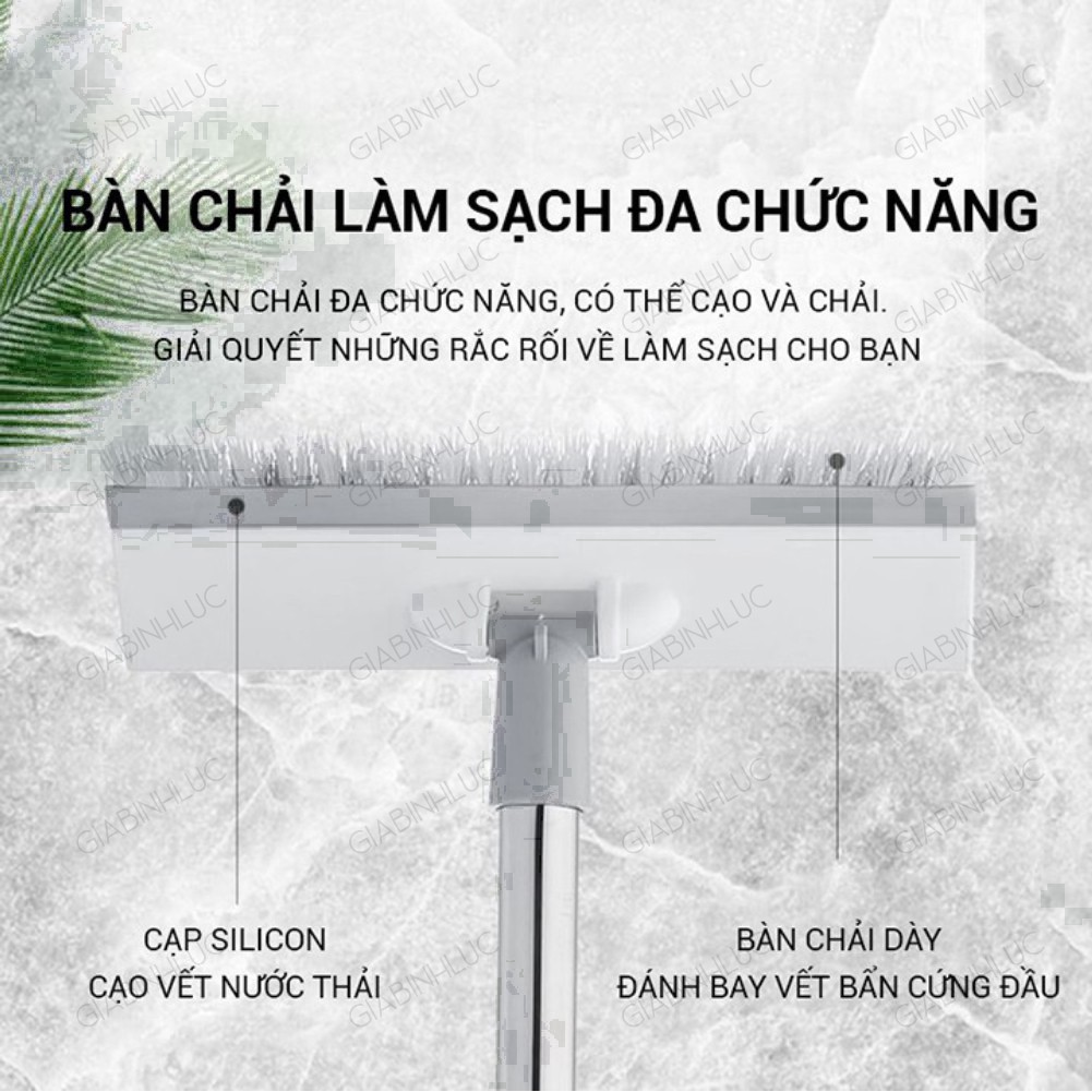 [Hàng Loại 1] Cây chổi lau quét chà gạt nước sàn nhà thông minh phòng tắm 2 đầu đa năng cán inox 3 mức chiều dài