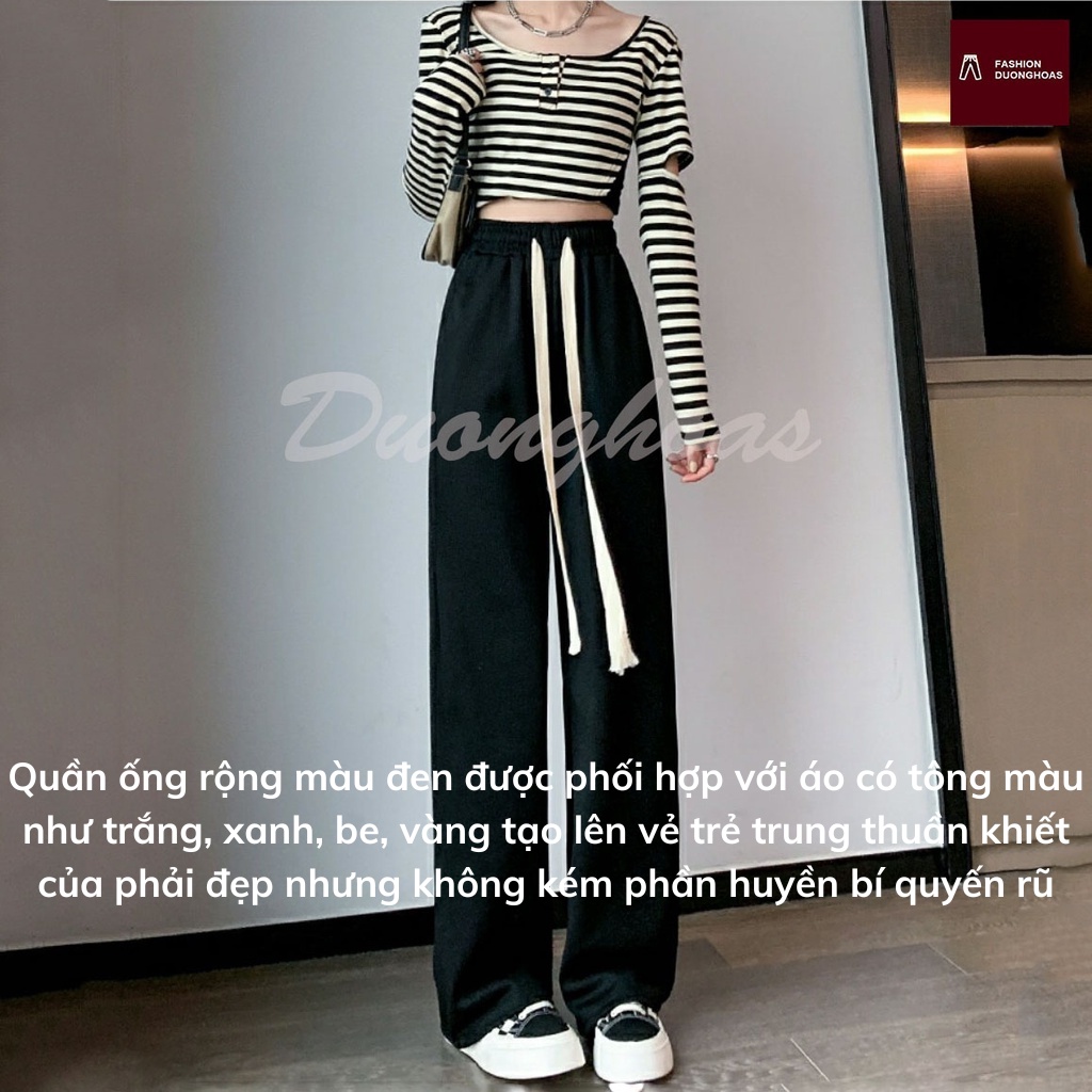 Quần Dài Ống Rộng Thun Suông Mượt Lưng Cao Dây Thòng Thời Trang Mặc Mát Mẻ Thoải Mái Vận Động