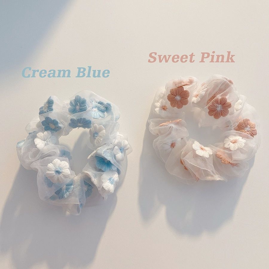 Dây Buộc Tóc Scrunchies Phiên Bản Hàn Quốc Hoa Thêu Hai Màu Cực Xinh BT01
