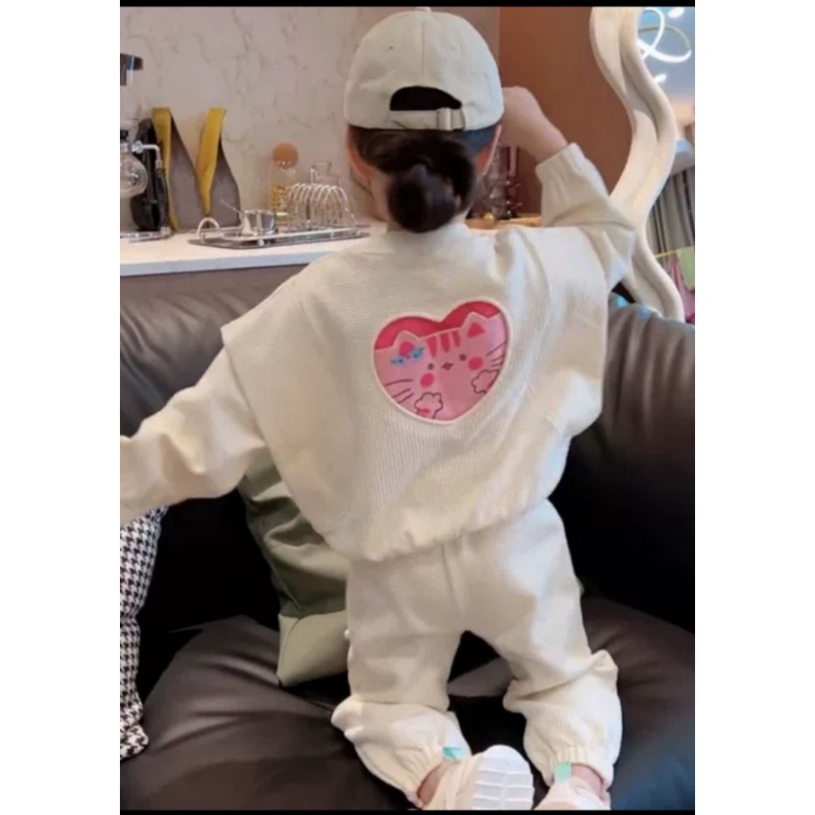 Bộ thu đông bé gái, bộ dài tay bé gái chất tổ ong loại 1 hoa len điểm nhấn cho bé