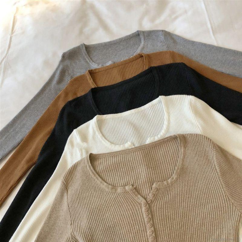Women Retro Loose Autumn Wool Clothing V Collar Long Sleeve Knit Button Wild Thin Solid Color Sweater | BigBuy360 - bigbuy360.vn