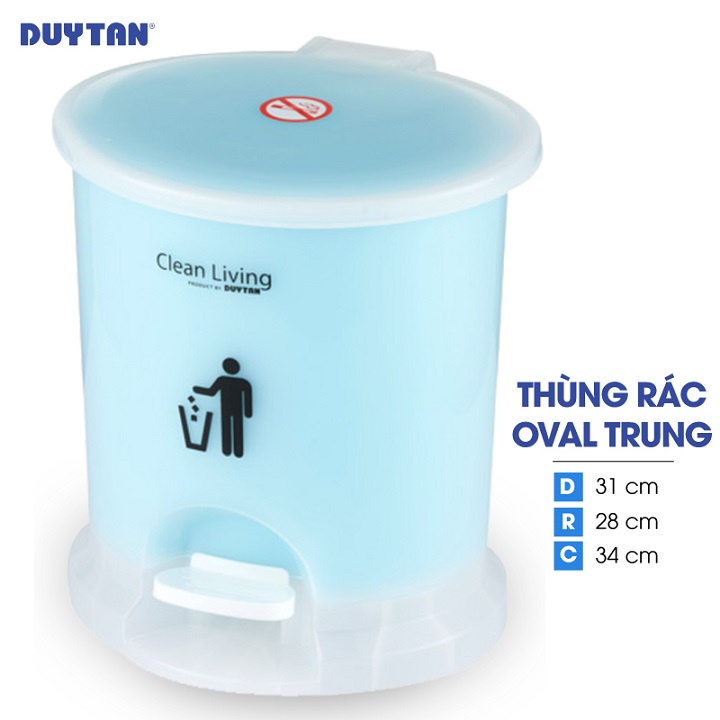 Thùng Rác Đạp Oval Duy Tân Cao Cấp  - Trung (11,5L): Dài x Rộng x Cao - 30cm x 26cm x 35,5cm.