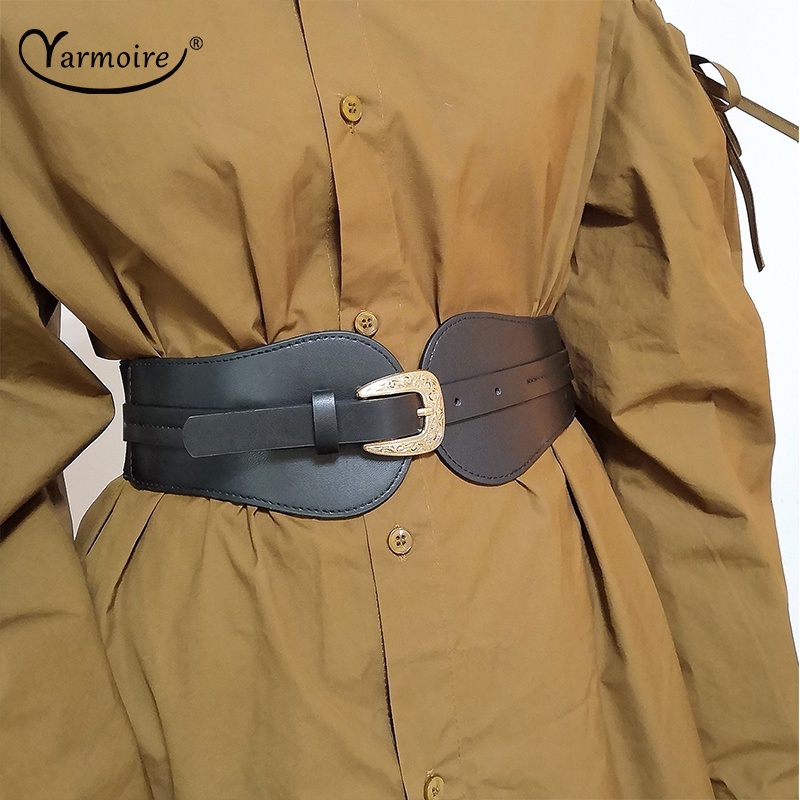 Thắt Lưng Da PU Khóa Vuông Màu Vàng Thời Trang Cho Nữ