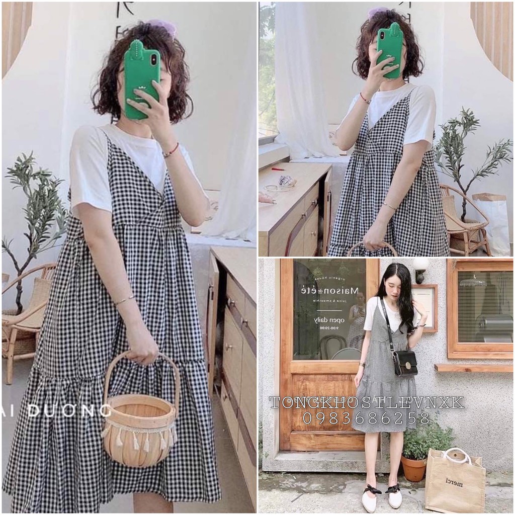 (MỚI) SET YẾM CARO VINTAGE - SET YẾM KẺ CỔ V 3 TẦNG - VÁY YẾM 2 DÂY MAXI | BigBuy360 - bigbuy360.vn