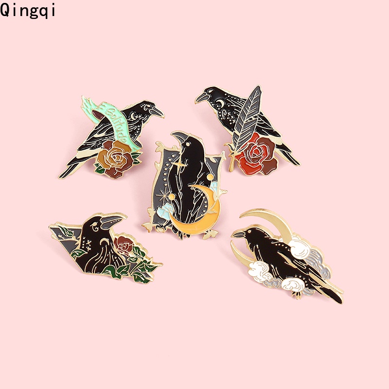 Ghim Cài Áo MISS ZOE Hình Quạ Đen Phối Lông Vũ Thời Trang Cho Nữ