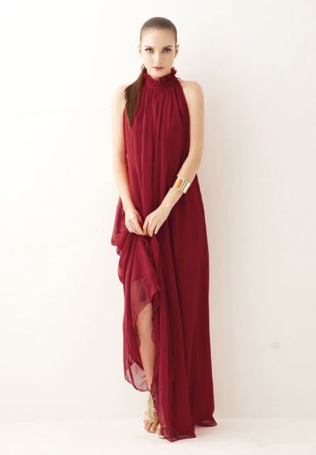 Đầm maxi tiệc form suông cổ lọ