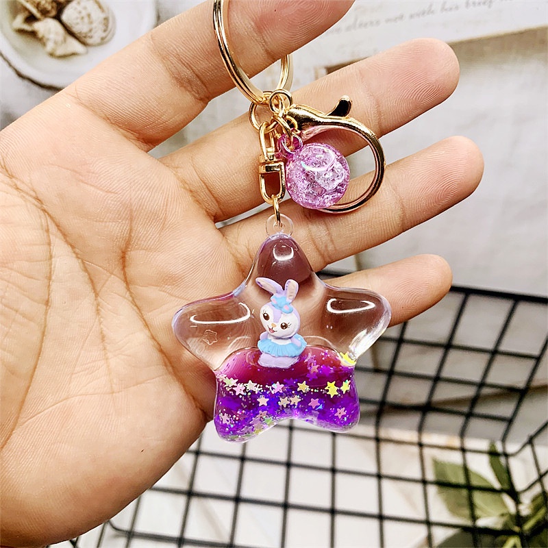 Móc Khóa Đồng Hồ Cát Chảy Năm Ngôi Sao Thỏ Dailu Sáng Tạo Dễ Thương Làm Quà Tặng