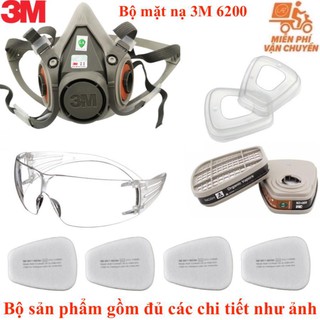 Bộ mặt nạ 3M 6200 bộ gồm 10 chi tiết đầy đủ có tác dụng phòng độc, chống khói, hoá chất độc hại, phun sơn,phun thuốc sâu