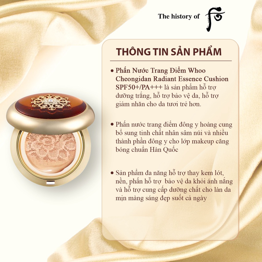 Cushion trang điểm chống lão hóa WHOO Cheongidan Radiant Essence Cushion SPF50+,PA+++ 30g