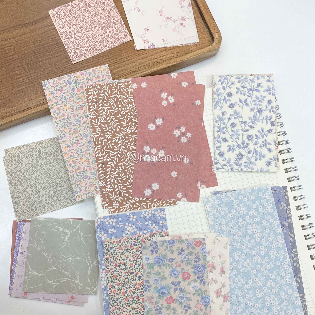 Set 60 Giấy Nền Hoa Vintage Trang Trí Bullet Journal Nhà Cam